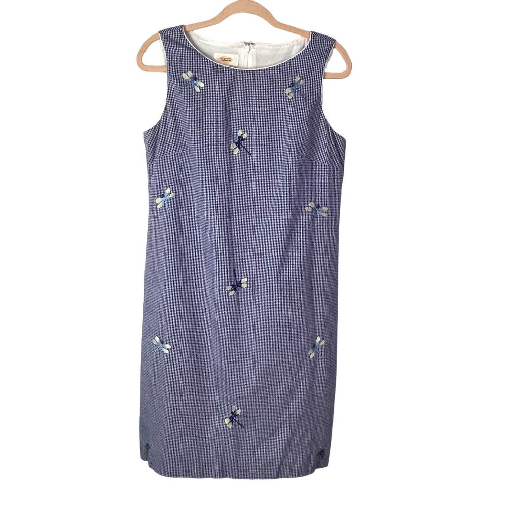 Talbots Dragonfly Dress Gingham Embroidered Cotton Sleeveless Vintage 90s Y2K